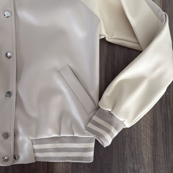 Central Park West Spencer Varsity Cream Bomber Jacket, Small - Picture 8 of 8